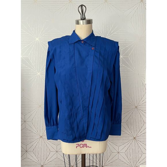 Vintage 1980's Panther bold statement pleated blouse with shoulder pads sz 11/12 - Picture 15 of 16